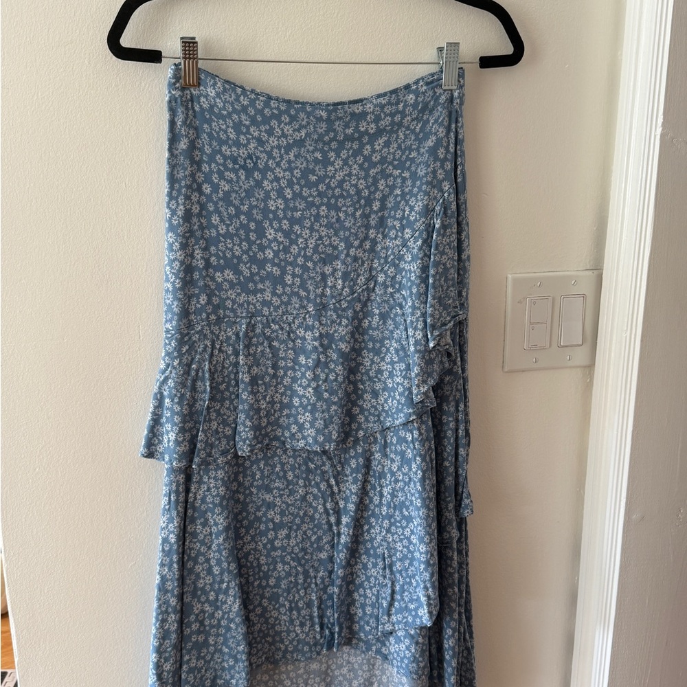 Cotton On Light Blue Floral High-Low Tiered Skirt